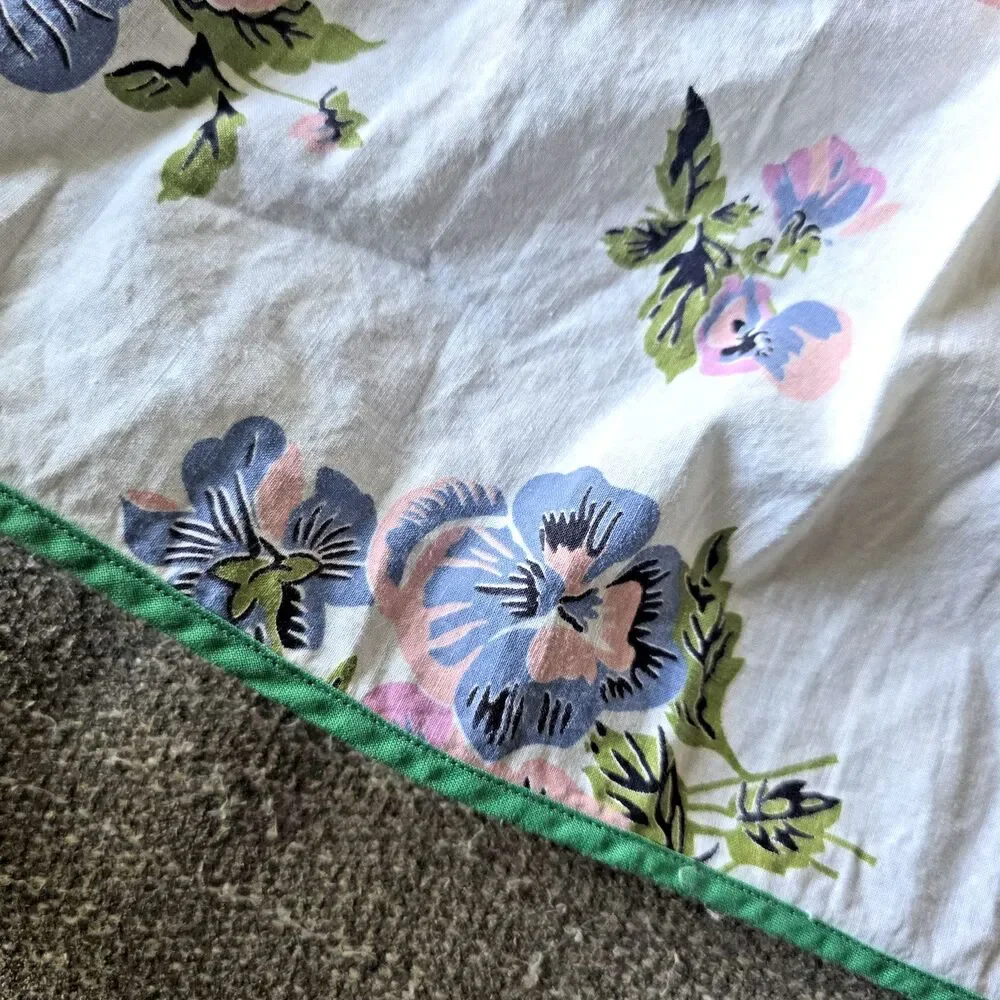 Vintage Floral Half Apron Pansy Print Cotton Retro Kitchen Hostess Pocket OS